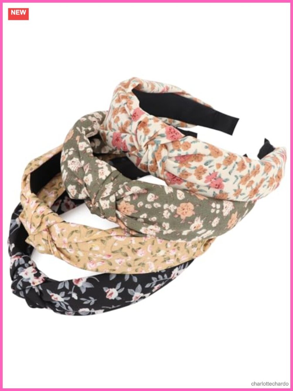 Flower Printed Knotted Plastic Wide Headbands Non Slip Hair Accessories 4 Pcs